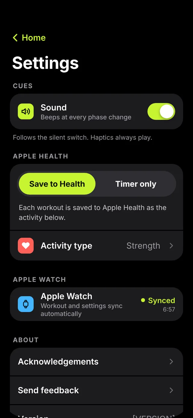 iPhone settings: sound, Apple Health, Apple Watch synced